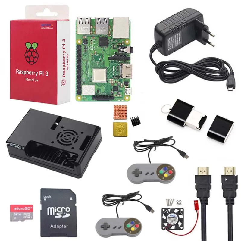 Raspberry pi 3 Model B + стартовый комплект 32 ГБ карта ABS чехол HDMI 5 В А мощность радиатор 2 шт