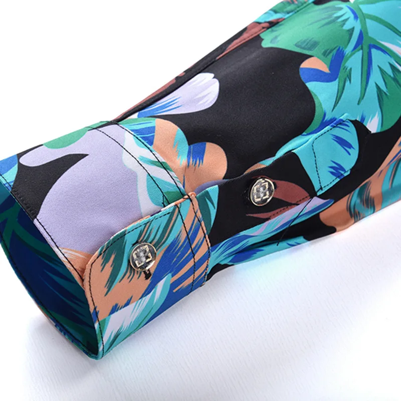 Новые стильные мужские рубашки с 3d принтом тигра и зеленых листьев длинным