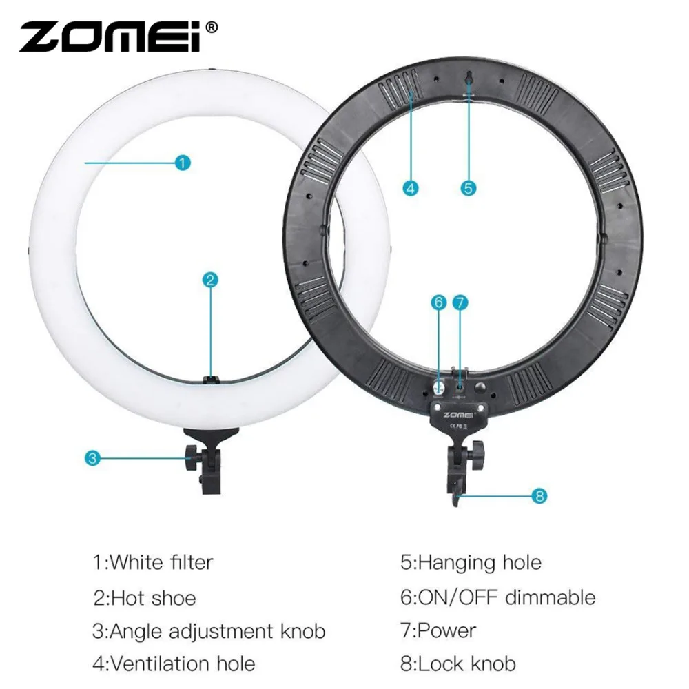 Zomei 14 &quot/18&quot Внутренний светодиодный кольцевой светильник 36 Вт 5500 к комплект