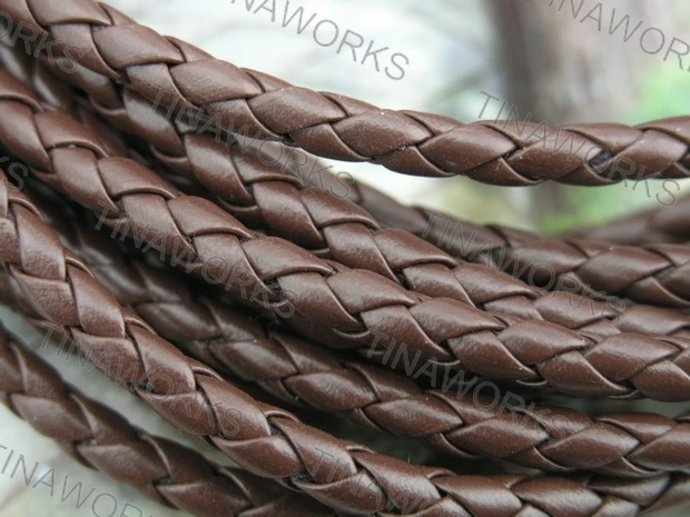 

FREE SHIPPING 5Yards 5.0mm Round Brown Bolo Braided Leather Cord Bracelet 4 Lines Twisted