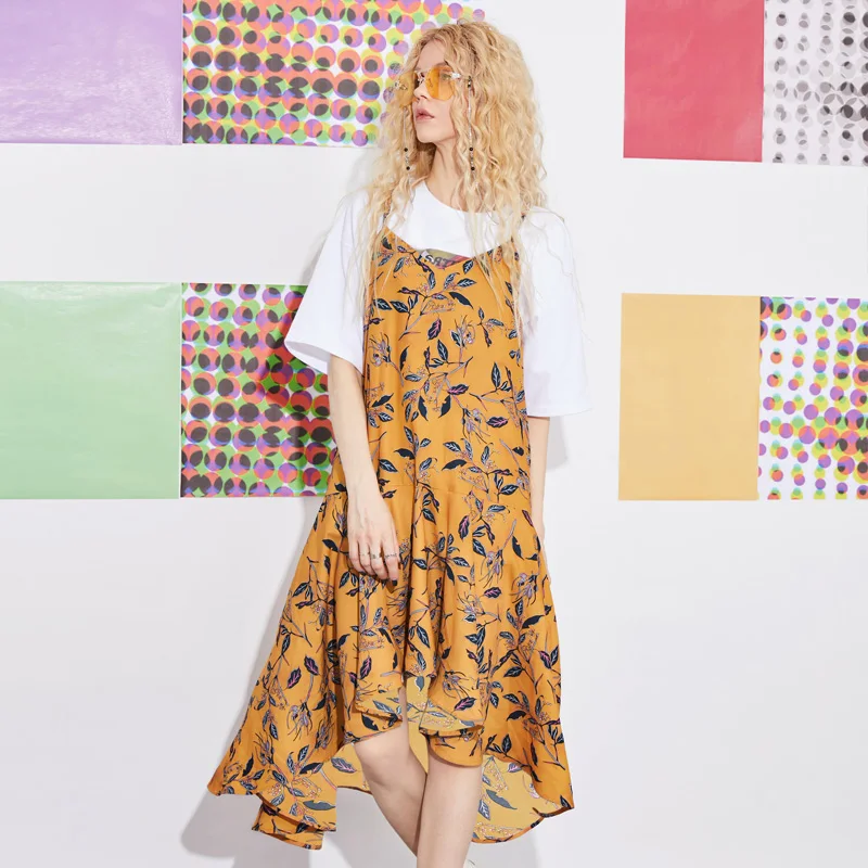 Женское платье на бретельках ELFSACK черное винтажное с цветочным принтом|sling dress|dress