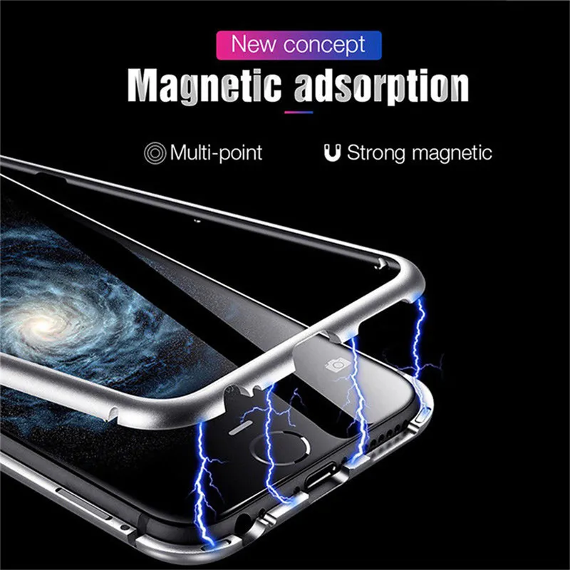 Luxury transparent magnetic adsorption case For iPhone 6 6S + 7 8 X hard metal bumper toughened glass rear cover | Мобильные