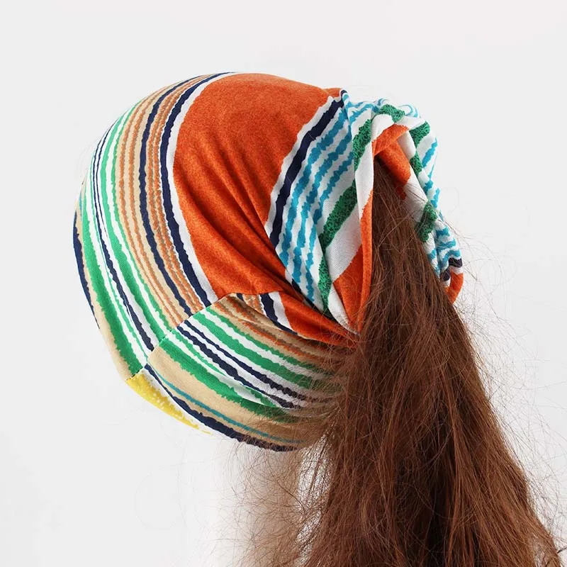 Miaoxi для взрослых женщин полосатые Зимние шапки Skullies два используется Повседневный Шарф шапка шапки для женщин хлопковые шапки осень весна шапки капот