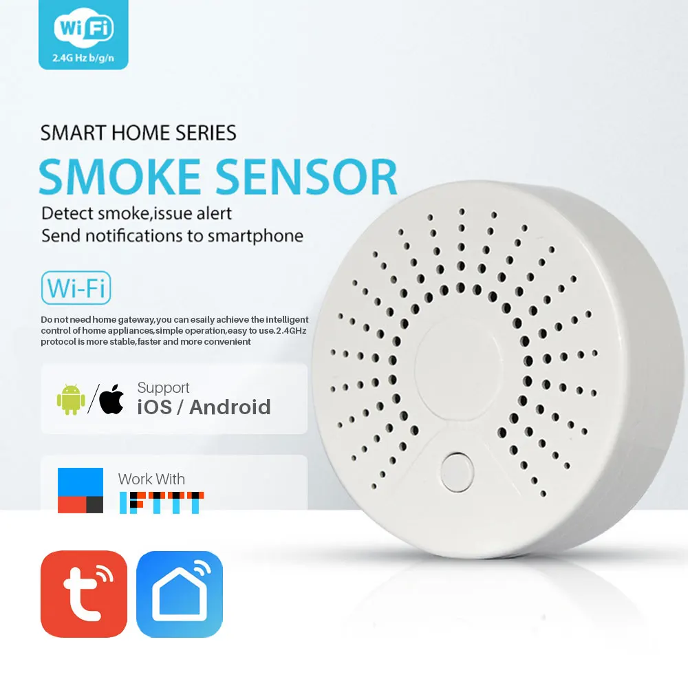 

Smart Wifi Fire Smoke Temperature Sensor Wireless Smoke Temperature Detector Automation Home Security Alarm System Smart life