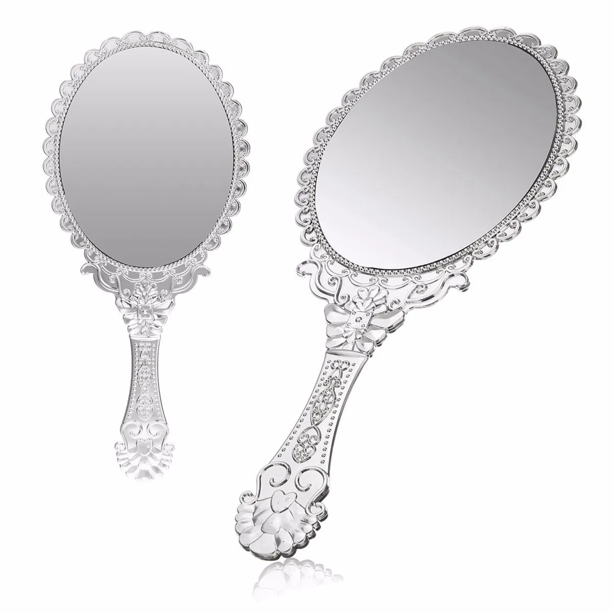 Silver Vintage Mirror Ladies Floral Repousse Oval Round Makeup Hand Hold Princess Lady Beauty Dresser Gift | Красота и здоровье