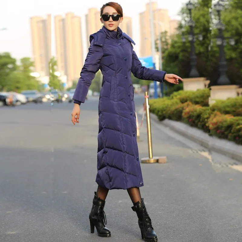 

X-Long White Duck Down Coat Goose Feather Jacket Women Winter Puffer Jackets Thick Warm Hooded Parka Slim Outerwear 2020 Okd384