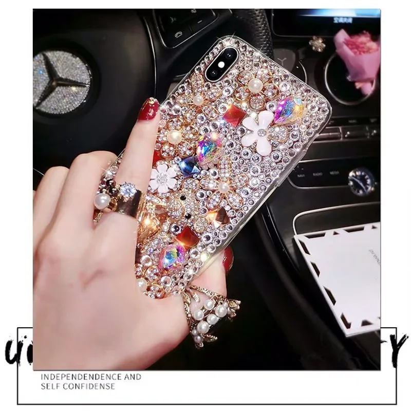 Bling прекрасные хрустальные бриллианты Стразы 3D камни чехол для телефона чехол для Iphone 6 7 8 Plus XS XR MAX для samsung Galaxy S5 S8 S9