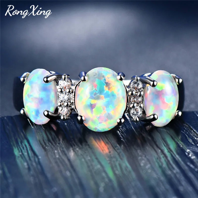 RongXing, 925 пробы, заполненные серебром, Белый огненный опал, кольца для женщин, свадебные украшения, большой овальный Радужный камень, обручальное кольцо