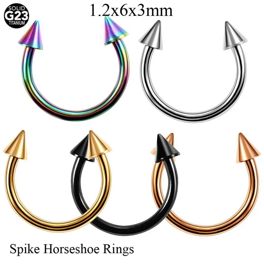 Horseshoe Spike 6mm 1 шт. G23 титановые кольца для носа, губ, ушей, хряща, пирсинга, бровей, подковообразные кольца, пирсинг, кольцо из бисера, Сексуальные Ювелирные изделия для пирсинга - Окраска металла: Horseshoe Spike 6mm