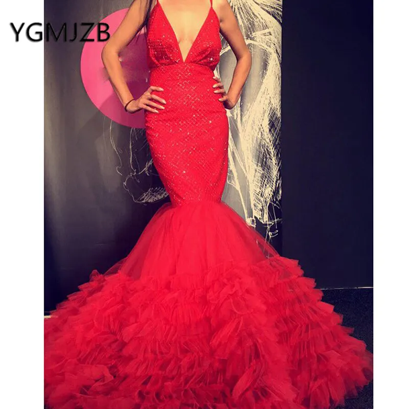 Сексуальные длинные красные платья для выпускного вечера 2019 блестящие пайетки