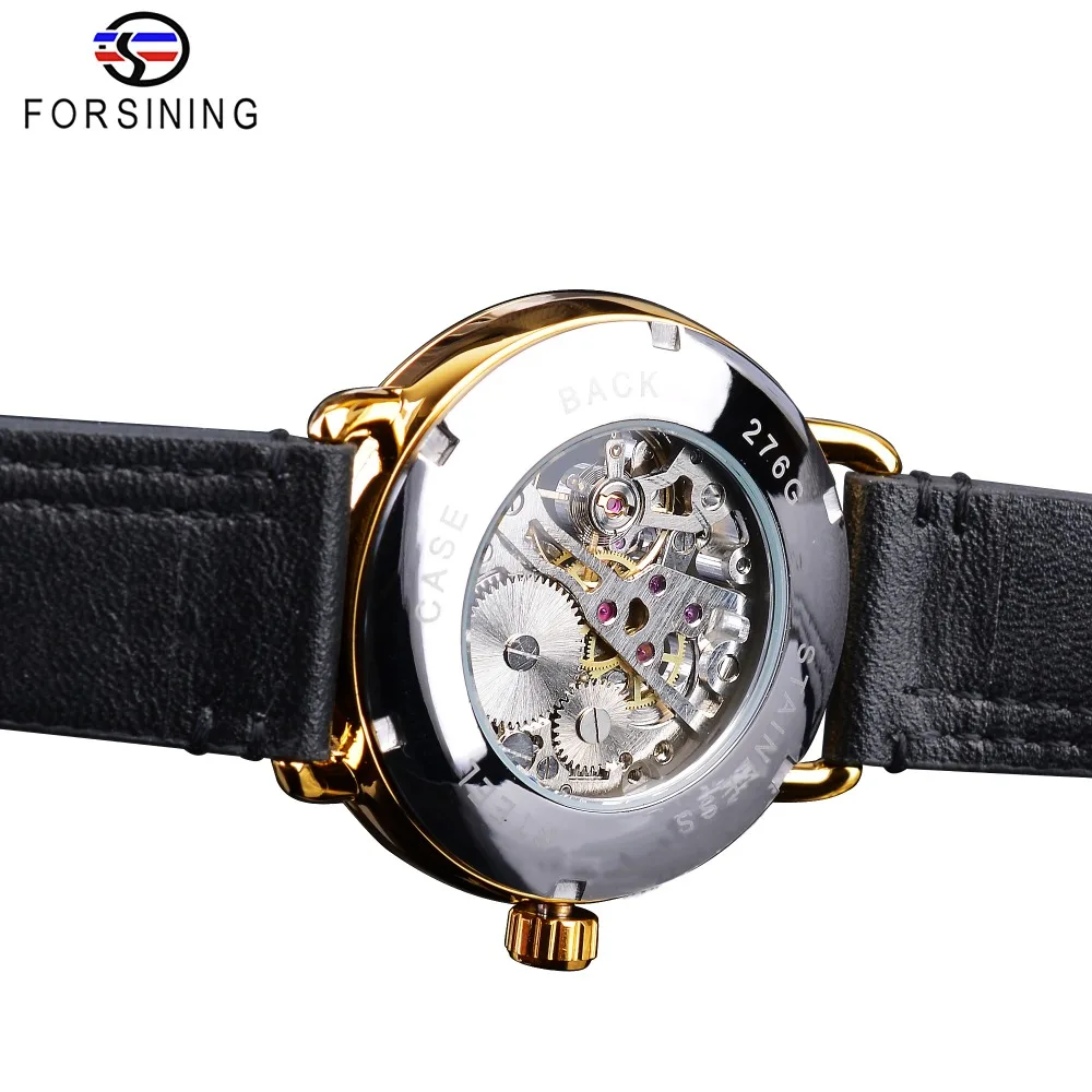 Мужские наручные часы с ремешком из натуральной кожи Forsining Golden Gear Move t прозрачный