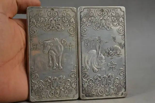 3 75 дюйма (2 шт.) составные китайские старые тибетские серебряные тарелки Знак