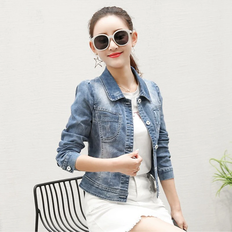 Осень 2017 г. Вышивка джинсовая куртка для Для женщин с длинным рукавом синий