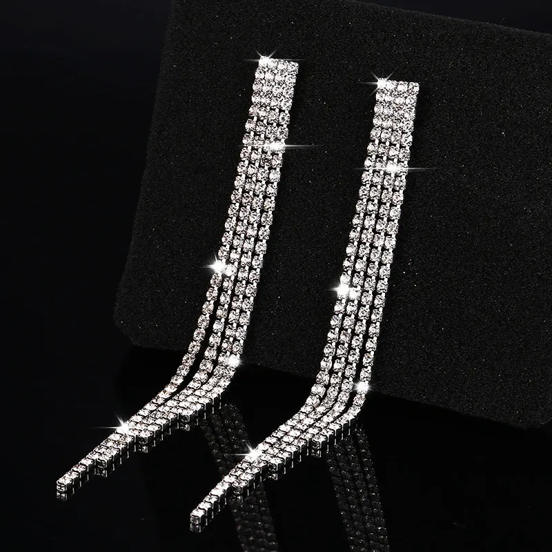 silver Bohopan роскошные длинные висячие серьги для женщин со стразами элегантные Висячие Серьги Свадебная вечеринка серьги, ювелирные изделия - Окраска металла: silver