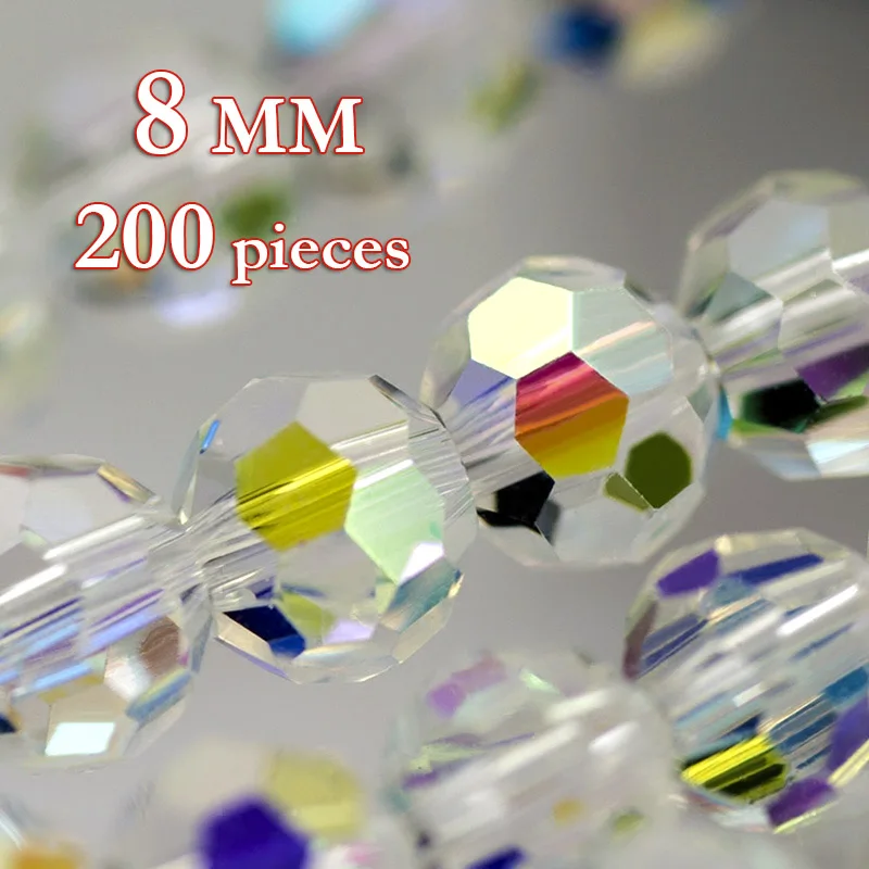 8mm200pcs Белые футбольные граненые бусины из австрийского хрусталя, круглые стеклянные бусины 3 мм 4 мм 6 мм 8 мм 10 мм 12 мм для изготовления ювелирных браслетов своими руками - Цвет: 8mm200pcs