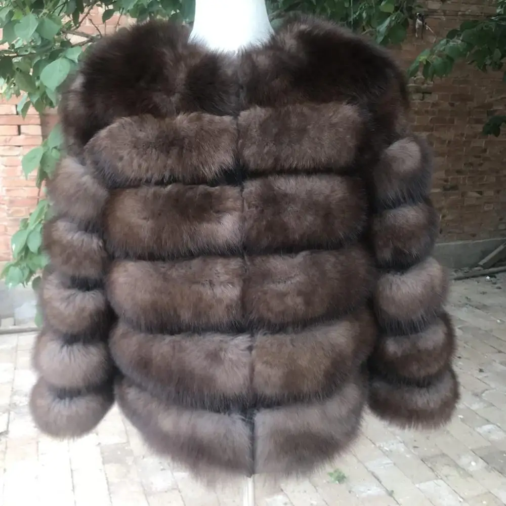 Imitation of sable 2 Новинка 55 см женское теплое пальто из натурального Лисьего меха короткая тонкая зимняя куртка из натурального меха модная верхняя одежда роскошное пальто из натурального Лисьего меха для - Цвет: Imitation of sable 2