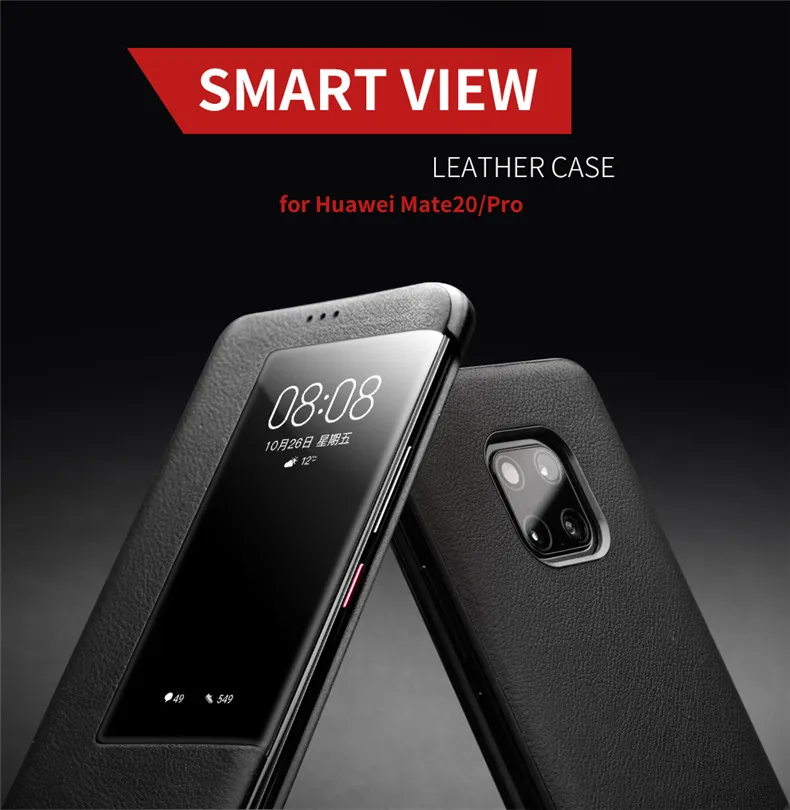 QIALINO, Модный чехол из натуральной кожи для huawei mate 20X5G, тонкий флип-чехол с умным окошком для mate 20 Pro 6,53/6,39/7,2 дюйма
