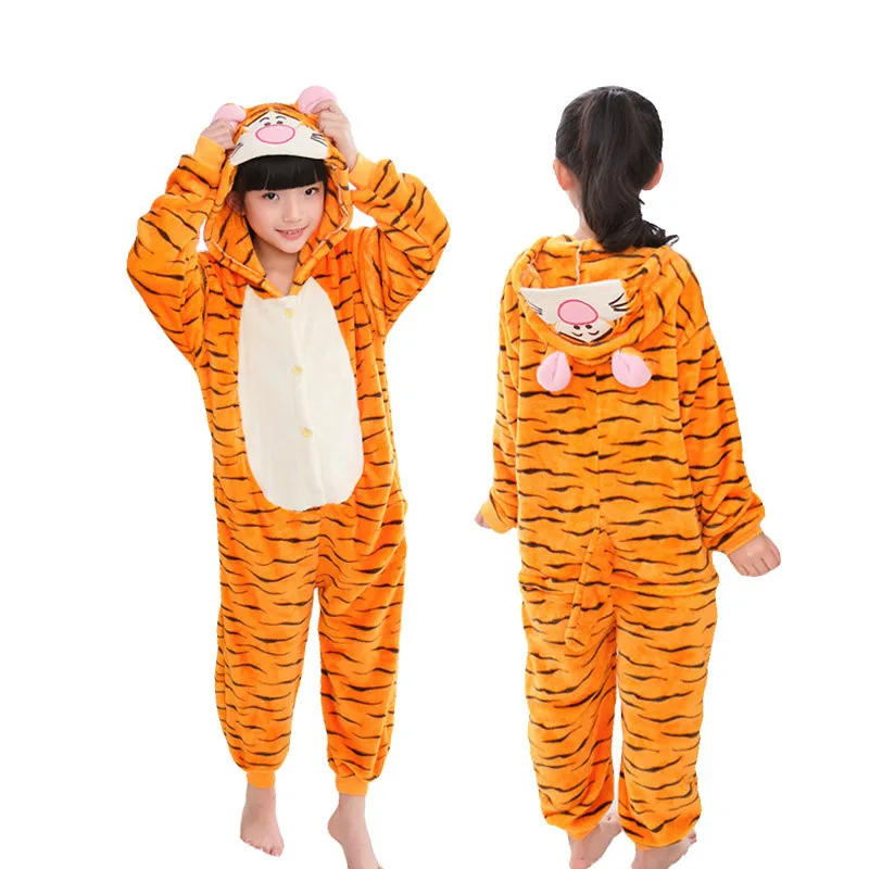 tigger Детские пижамы с радужной звездой и единорогом; зимняя Пижама; Фланелевая пижама с капюшоном; комплекты одежды для сна с животными для девочек и мальчиков; одежда для сна - Цвет: tigger