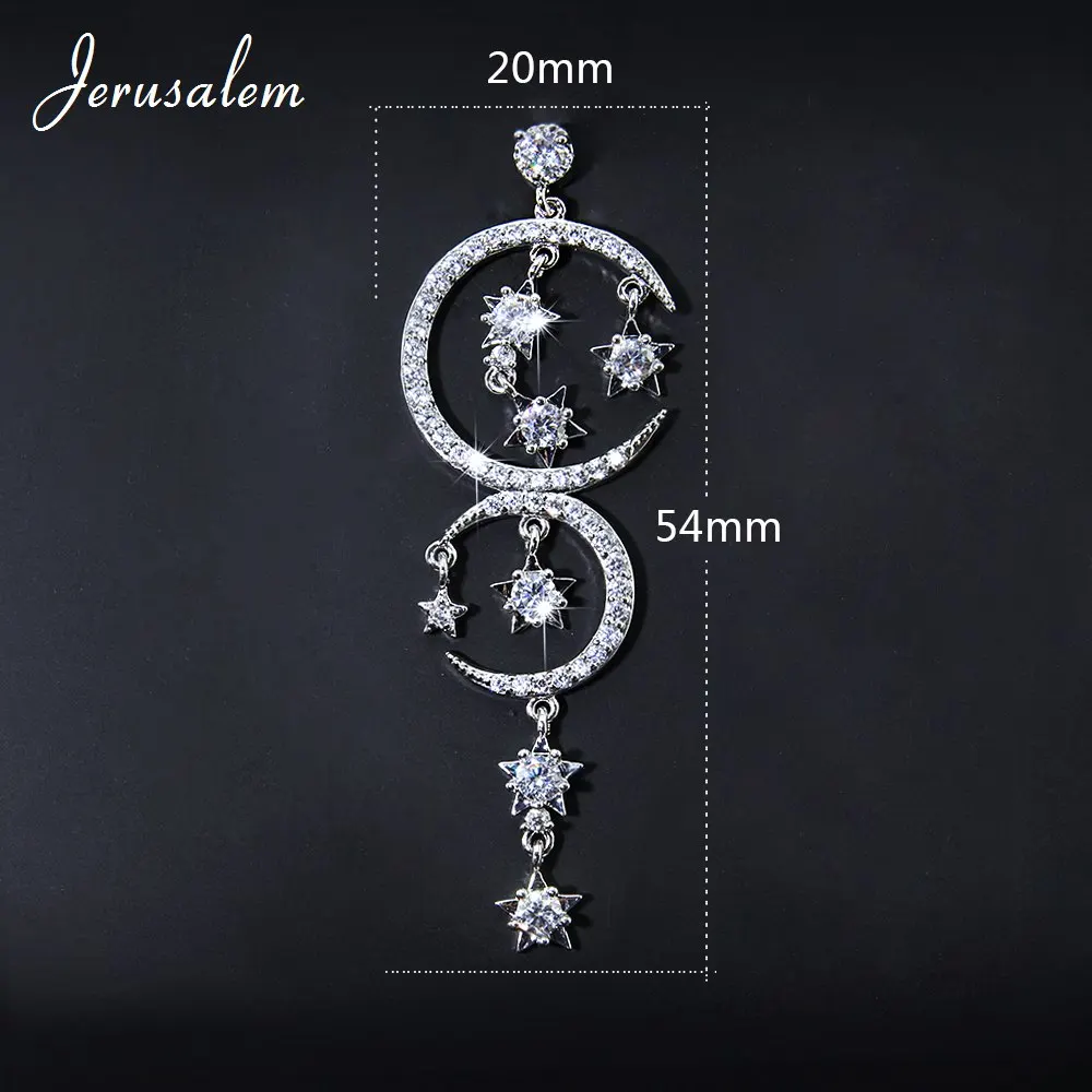Кристалл Висячие серьги Свадебные Элегантные Moon Star долго мотаться Роскошные