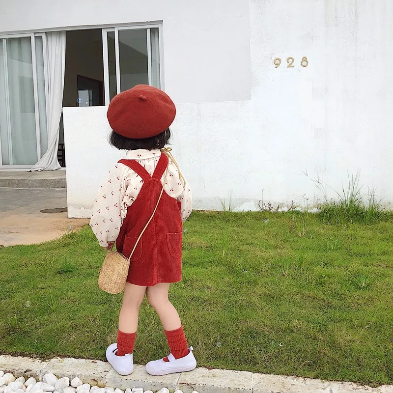 19 осеннее платье Новое Детское корейское вельветовое с поясом хлопковая