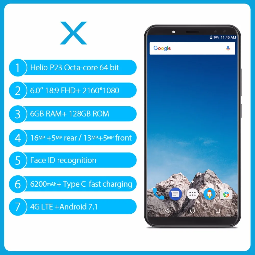 Vernee X 5 99 &quot18:9 дисплей распознавание лица 6 ГБ ОЗУ 128 Гб мобильный телефон MT6763