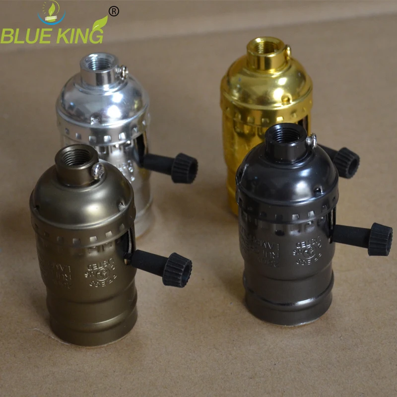 Винтажный переключатель с ручкой на молнии алюминиевая розетка для лампы E27 E26