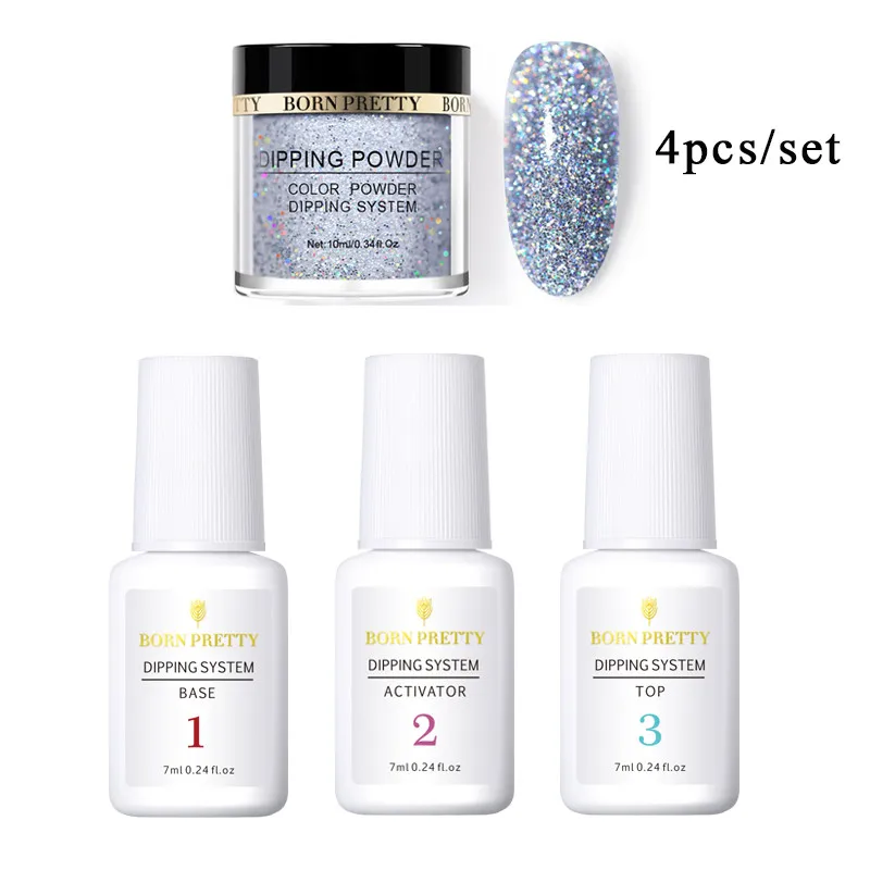 set 1 Born pretty, голографическая пудра для ногтей, блеск без лампы, пудра для ногтей, базовый топ-активатор, набор для украшения ногтей - Цвет: set 1