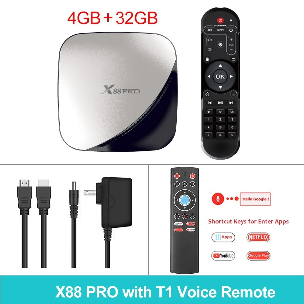 4G 32G T1 air mouse ТВ приставка Android 9,0 Smart tv BOX X88 Pro 4 ГБ ОЗУ 32 ГБ/64 Гб/128 Гб ПЗУ Android tv BOX 4K 60fps RK3318 ТВ приставка Google Netflix Youtube - Цвет: 4G 32G T1 air mouse