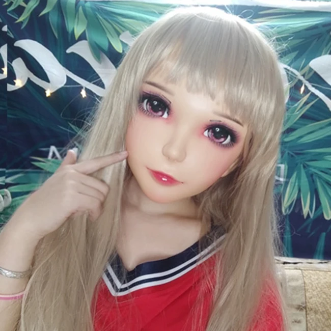 

(Mei-05) Женская милая девочка резиновая полуголовая маска кигуруми с BJD глазами Косплей японское аниме ролевая маска Лолиты кросс-платье кукл...