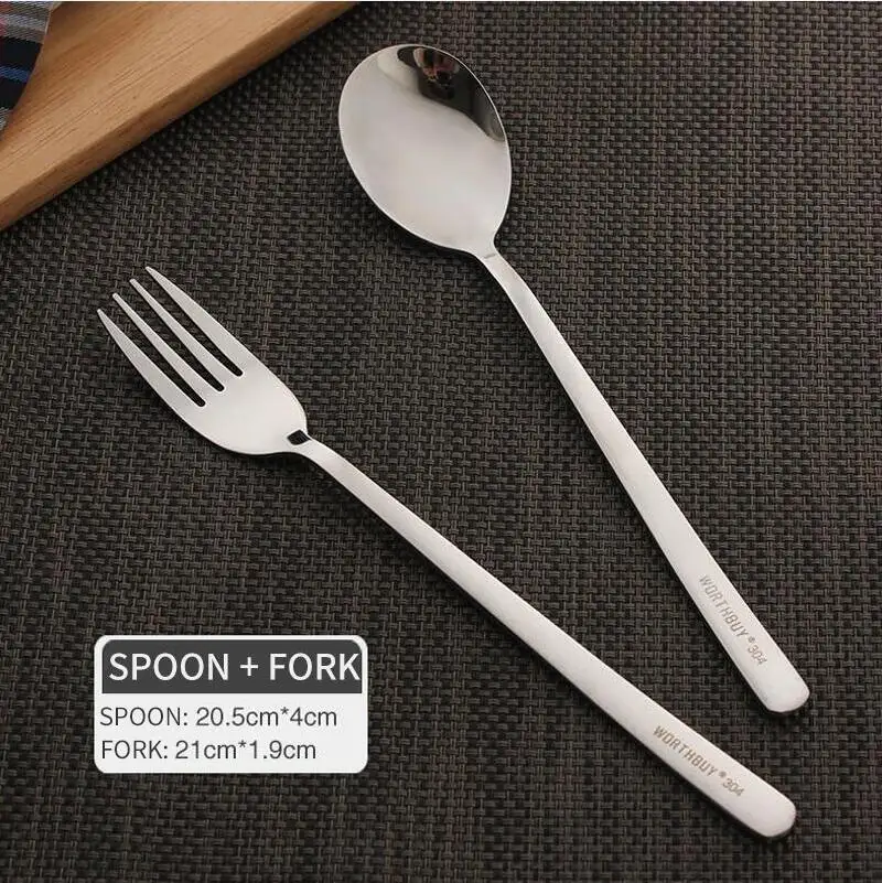 Spoon And Fork WORTHBUY 2 шт./компл. корейский столовая ложка 304 Нержавеющая сталь ложки с длинной ручкой, суп столовая ложка Ресторан Кухня Сервировочный набор ложек - Цвет: Spoon And Fork