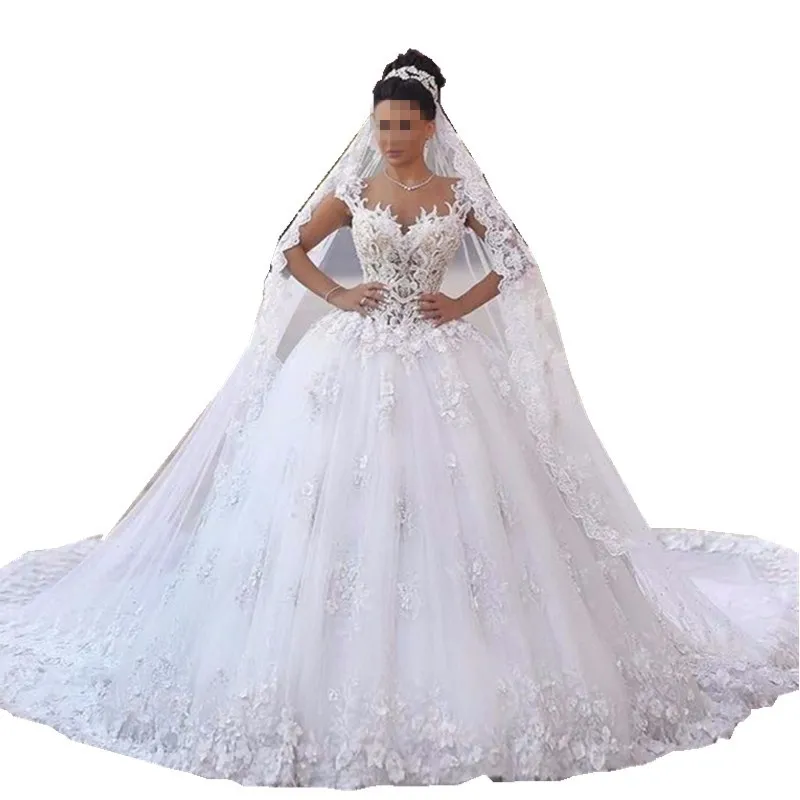 Vestido de noiva princesa, роскошное кружевное свадебное платье с открытой спиной, прозрачное Королевское Платье с хвостом, роскошное свадебное платье, Robe de mariee