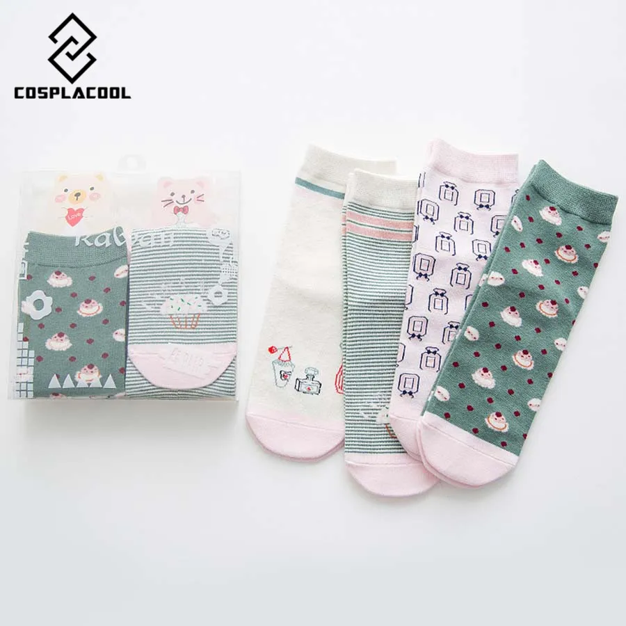 Носки cospacool 4 пар/лот милые теплые с рисунком фруктов/тортов хлопковые носки