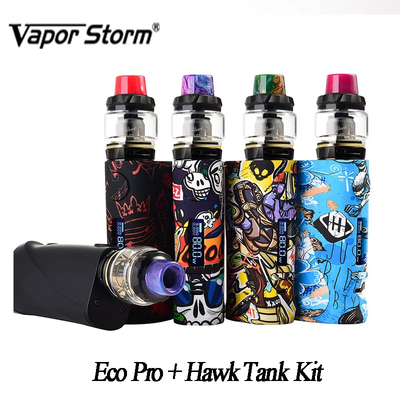 Оригинальный Vapor Storm Eco Pro Hawk Tank Kit Vape & 80 W TC Box Mod 2 мл Fit 18650 батарея электронная