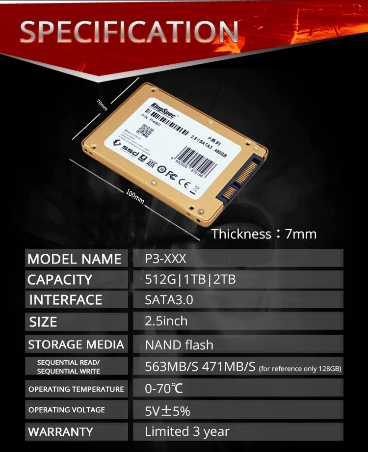 KingSpec SSD 1 ТБ 2 ТБ HDD 2,5 дюймов SATAIII жесткий диск HD SSD 500GB 512GB внутренний диско для ноутбуков настольных ПК
