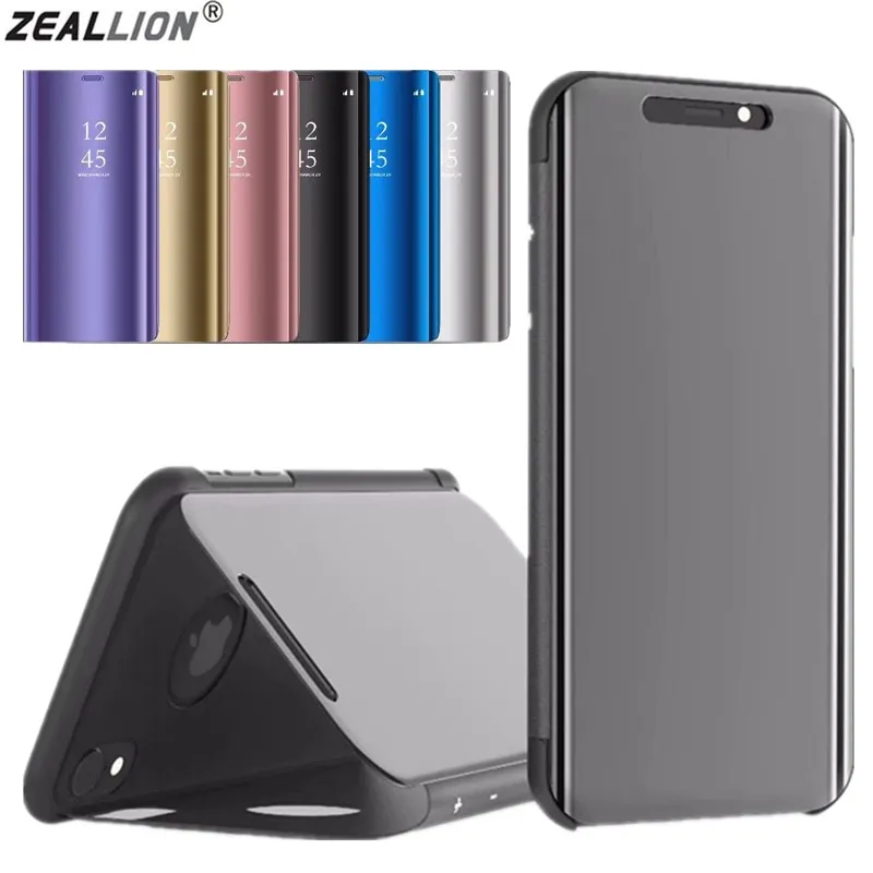 Чехол ZEALLION для телефона 6 6s Plus 7 8 X XS XR Max зеркальный флип чехол из прозрачной кожи с
