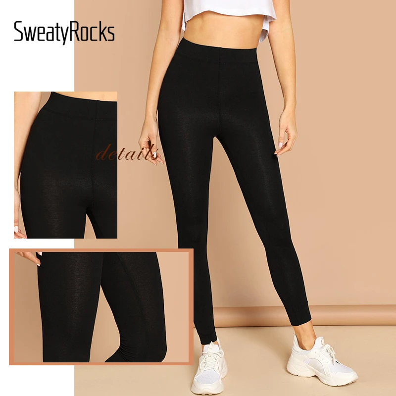 SweatyRocks, однотонные леггинсы с эластичной талией, женская одежда для активного отдыха, леггинсы, лето, высокая талия, обтягивающие базовые леггинсы