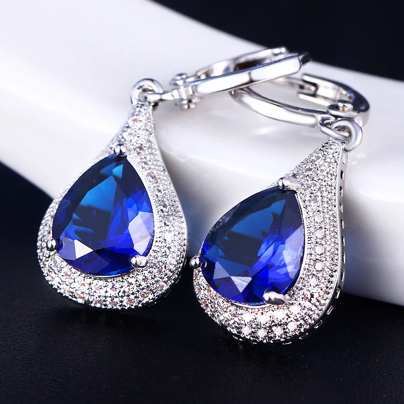 Женские серьги из серебра 925 пробы с синим кристаллом|shining crystal|925 sterlingwomen earrings crystal