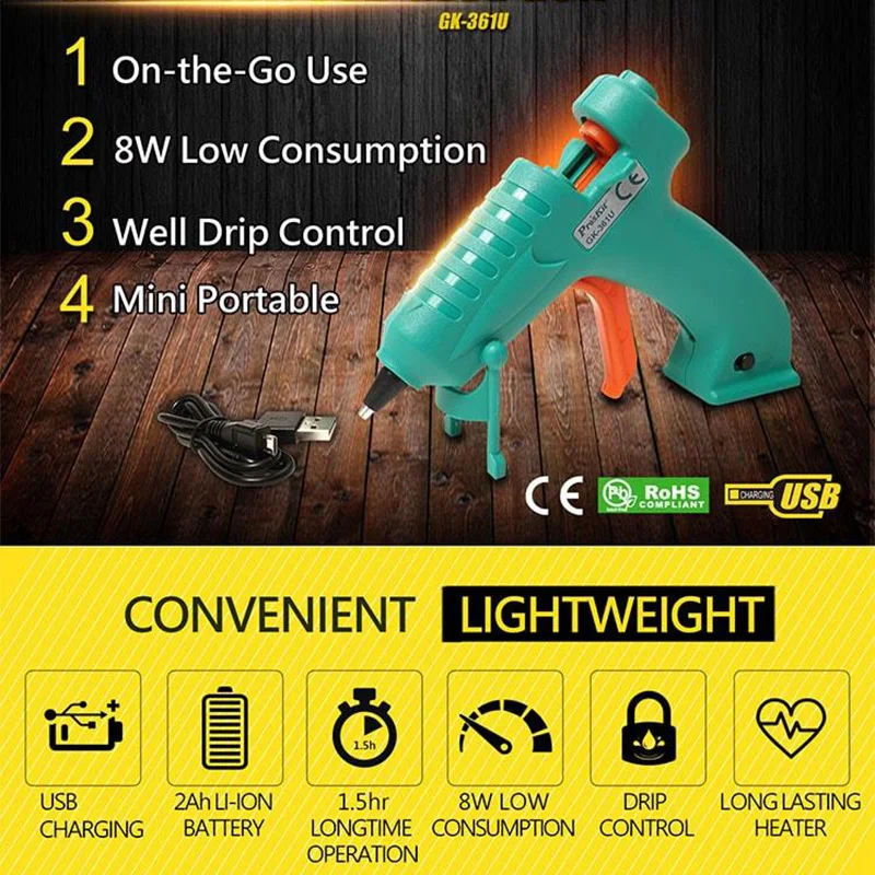 Pro'sKit Pro'skit GK-361U 3,6 V USB Li-Ion USB DIY термоклеевые палочки клеевой пистолет