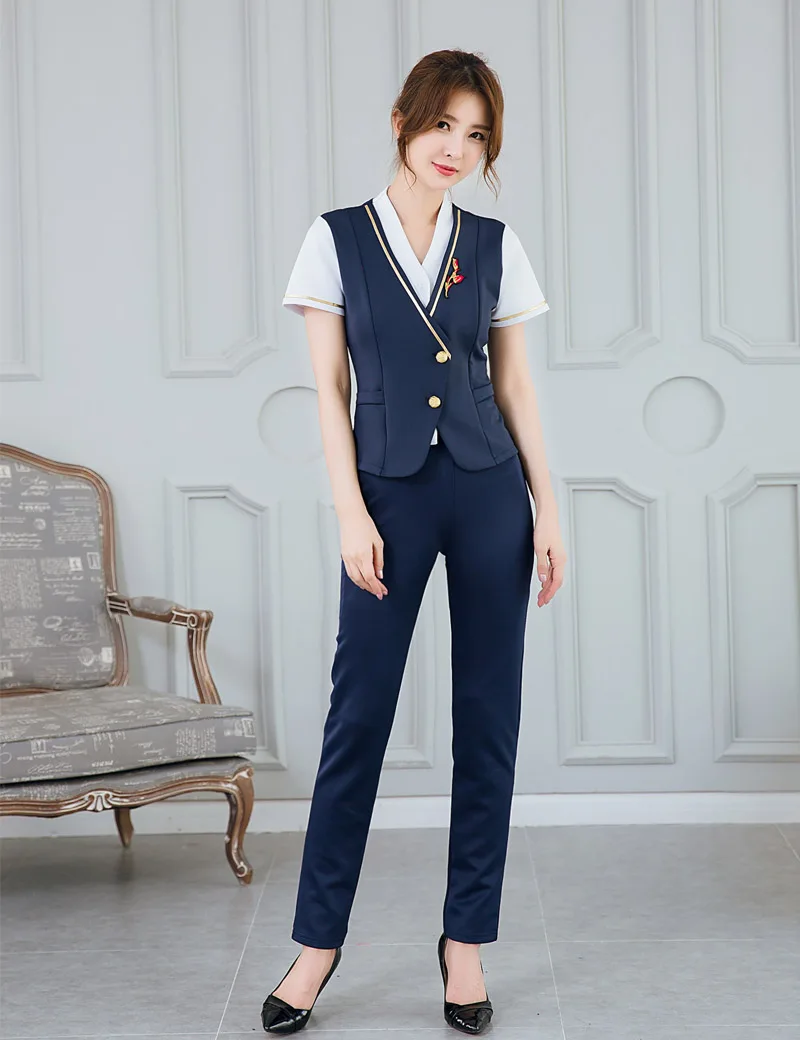 MOONIGHT 2019 Women Sexy Stewardess Air Hostess Uniform Top with Pants Cosplay Flight Attendant Suit | Тематическая одежда и