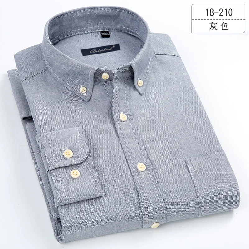 Gray Большие размеры 5XL 6XL 7XL 8XL Весенняя Мужская рубашка из чистого хлопка Оксфорд на пуговицах Повседневная однотонная полосатая рубашка белого и синего цвета - Цвет: Gray