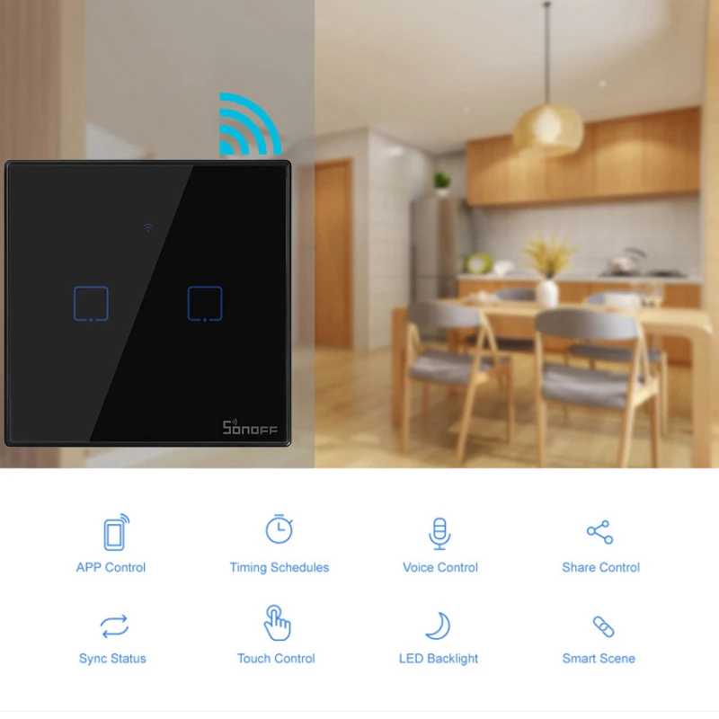 SONOFF T3 EU/US/UK TX умный Wifi настенный сенсорный переключатель черный с рамкой умный дом 1~ 3 банды 433 RF/Voice/APP Управление работает с Alexa
