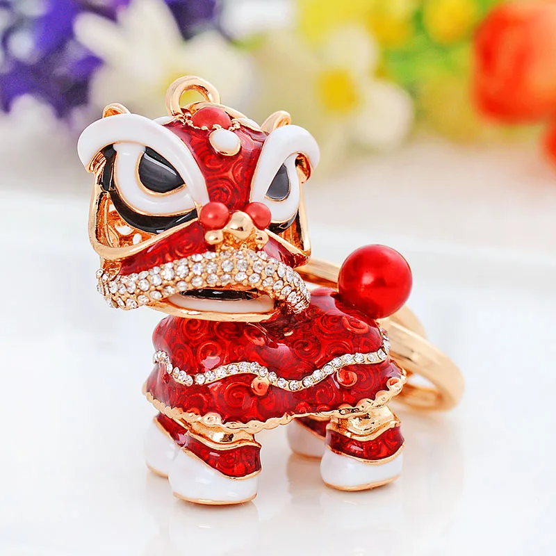 

Enamel Crystal Lion Dance Charms keychain Key Holder For Woman Girls Handbag Car Hanging Accessories Jewelry Gift CH3504