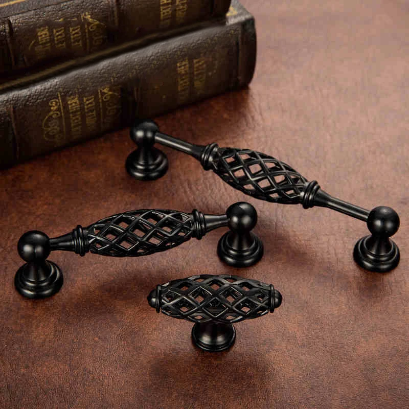 5 шт. клетка Античная дверная ручка черный мебельные ручки и для Кухонные шкафы