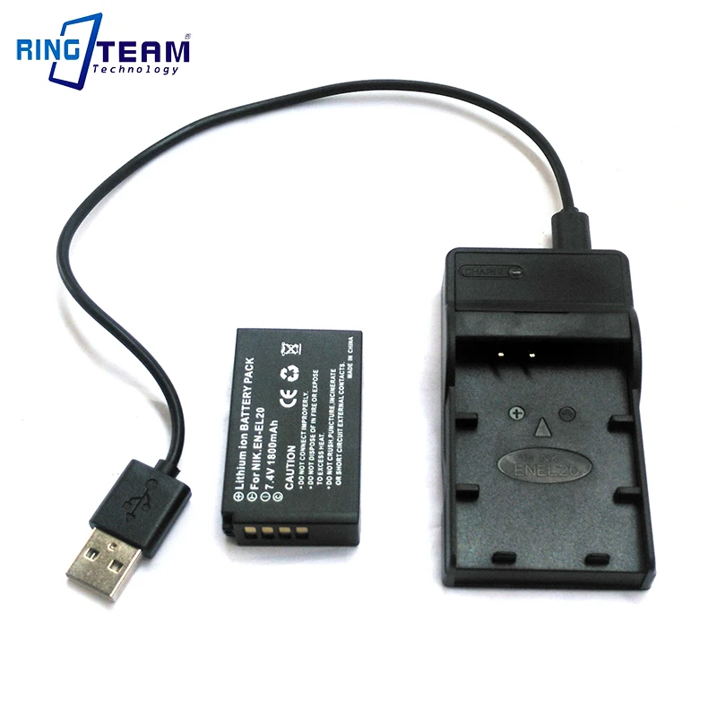 

2-в-1 EN-EL20 аккумулятор и USB зарядное устройство для Nikon 1 AW1 J1 J2 J3 S1 и COOLPIX A и для BMPCC Blackmagic Pocket Cinema Camera