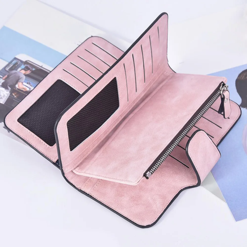 

PU Leather Wallet Women Solid Dull Polish Hasp Multi Card Position Wallet Coin Holder Purse Lady Clutch Long Wallet Billetera