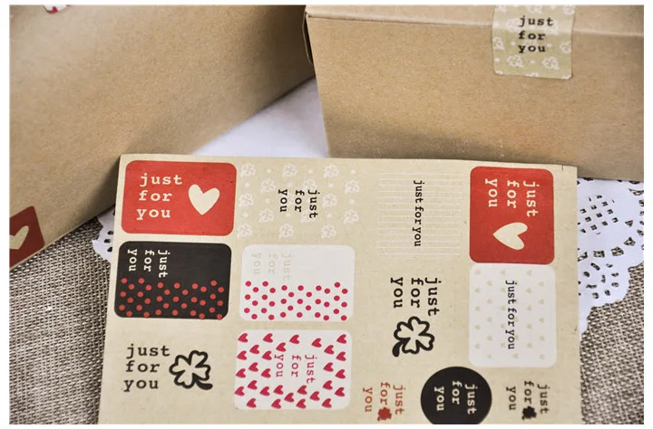 130Pcs Novelty Just for you Heart Clover Handmade Cake Packaging Sealing Label Kraft Sticker Baking DIY Stickers | Дом и сад