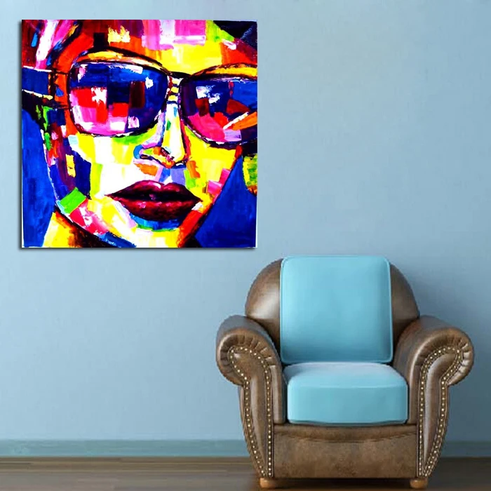 

Handpainted Modern Abstract Oil painting Fashion Lady with Glassed On Canvas Portraits Wall Pictures Wall Art Pictures