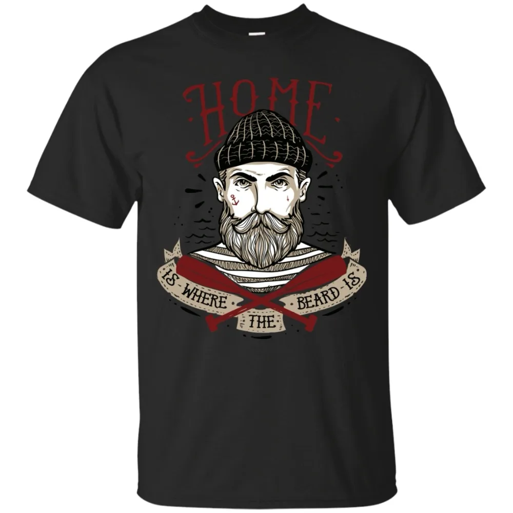 

Home Is Where The Beard Is, Funny Sailor Beard T-Shirt, Graphic 2018 T Shirts For Men Cotton Summer Style Men T Shirt Clothes
