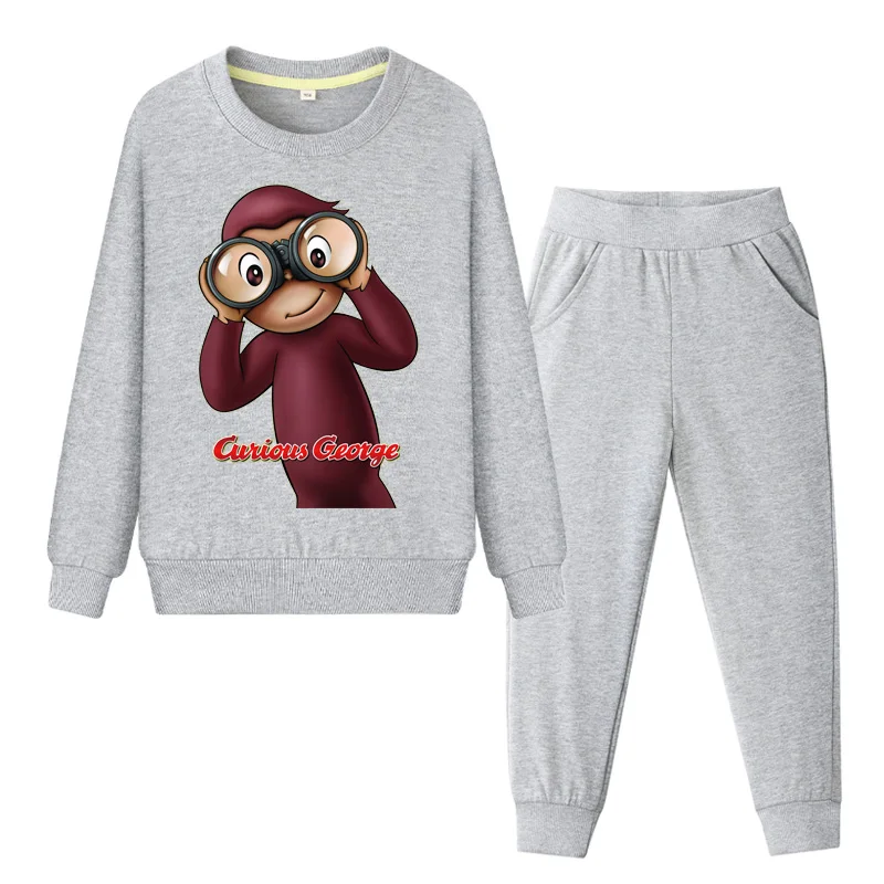 Kids Outdoor Casual Cartoon Curious George Clothing Sets Boys Sweatshirt+Pant Suit Girls Clothes Set Children Tracksuit WL050 | Детская