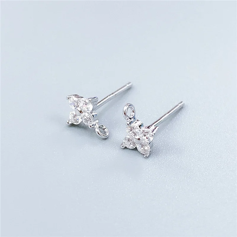 Rhodium color S11 2 шт., 925 пробы, серебряные серьги-гвоздики, застежка, кристалл, Шпилька для ушей, для рукоделия, для изготовления ювелирных изделий, Восстановленный цветок, сердце, серьги, фурнитура - Цвет: Rhodium color S11